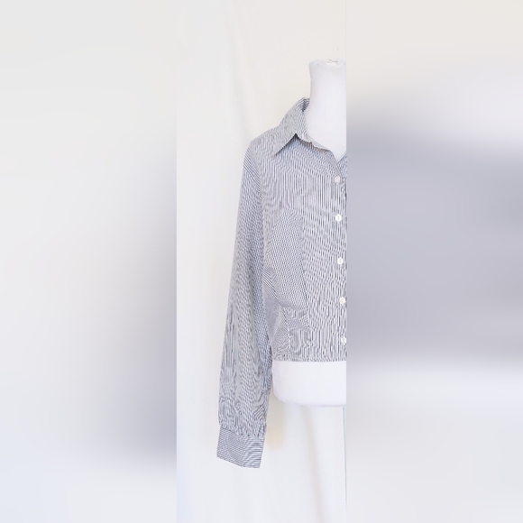 Wildflower Apparel XL Long Sleeve Button Down Shirt  Cropped Black White Stripe - Picture 2 of 8